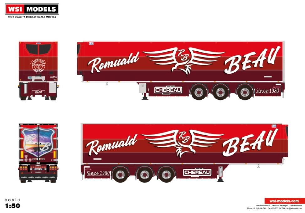 3-Achs-Kühlauflieger Romual Beau (Chereau) Wsi Models 01-4440 Maßstab 1:50 