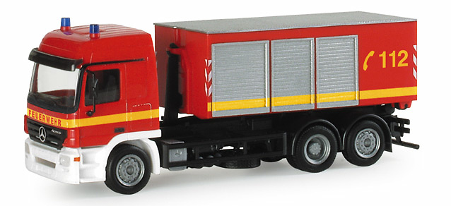 MB Actros L Abrollcontainer-LKW Feuerwehr Herpa 1/87