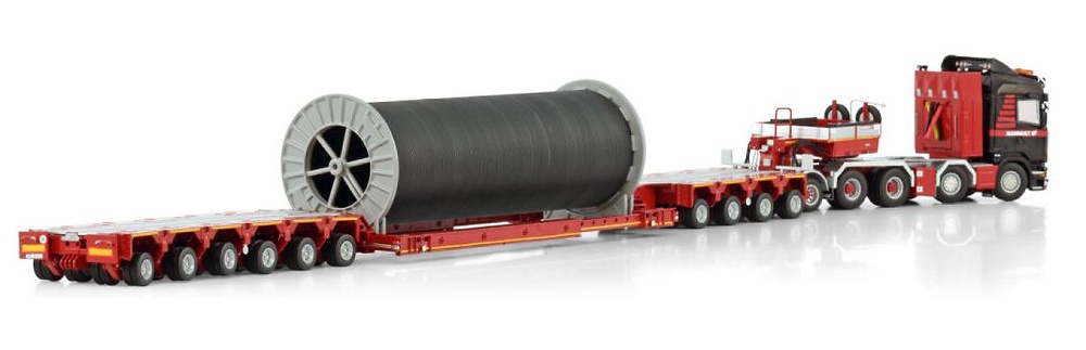 Mammoet Scania R Highline 8x4 mit Scheuerle Achse + Kabeltrommel als Ladung Wsi Models im Maßstab 1:50 