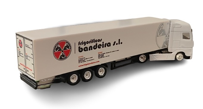 Mercedes Actros LKW + geschlossener Kasten, Frigoríficos Bandeira S.L. im Maßstab 1/87 (ohne Rückspiegel) 