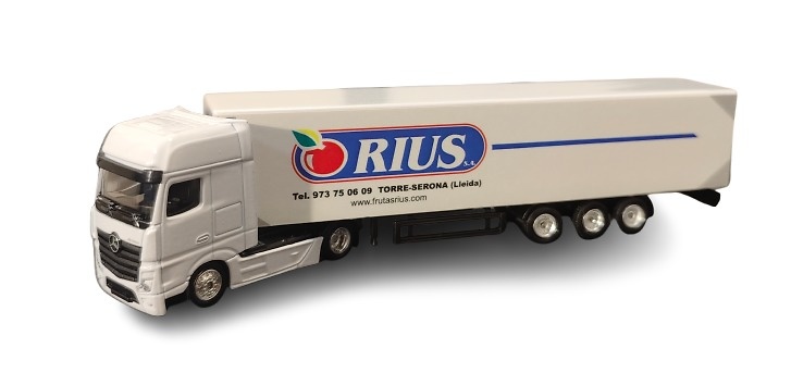 Mercedes Actros LKW + geschlossener Kasten, Frutas Rius im Maßstab 1/87 (ohne Rückspiegel) 