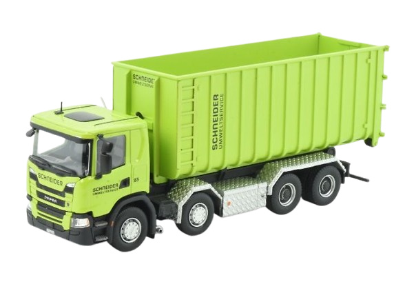 Miniatur Scania Next Gen G-series + Schneider Tekno Kipper 85720 im Maßstab 1:50 