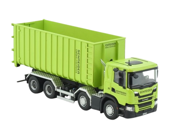 Miniatur Scania Next Gen G-series + Schneider Tekno Kipper 85720 im Maßstab 1:50 