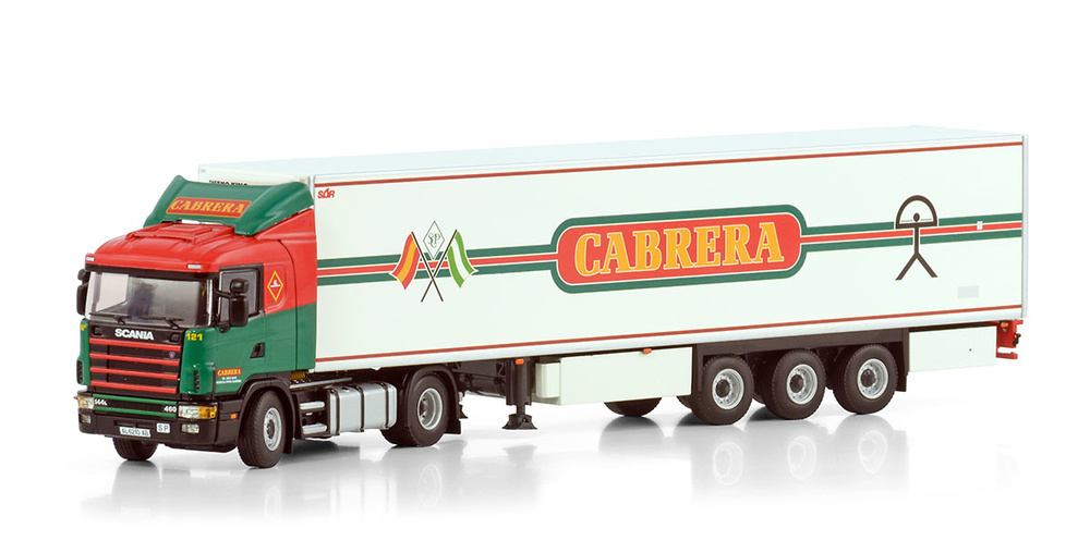 Modell Scania serie 4 + Kühlauflieger Cabrera Wsi Models 01-4324 Maßstab 1:50 