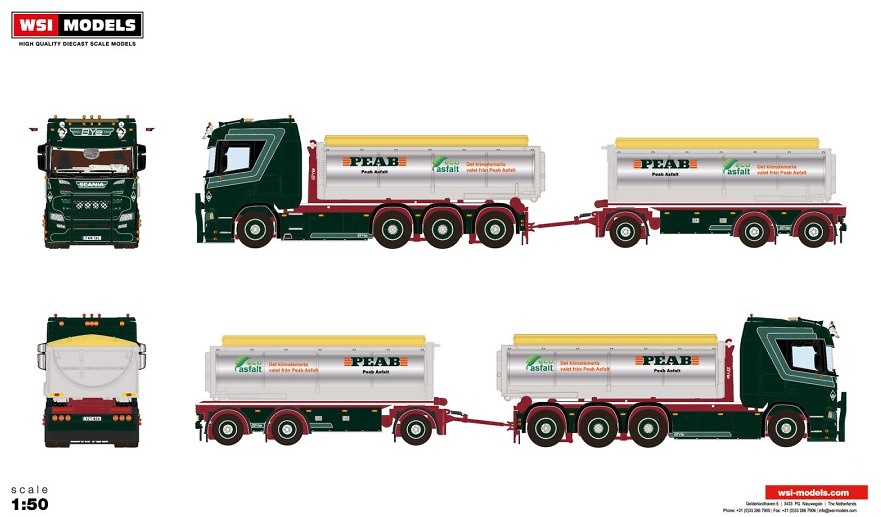 Scania R CR20n + Hooklift - container drawbar trailer - asphalt container Wsi Models 01-4606 Maßstab 1:50 