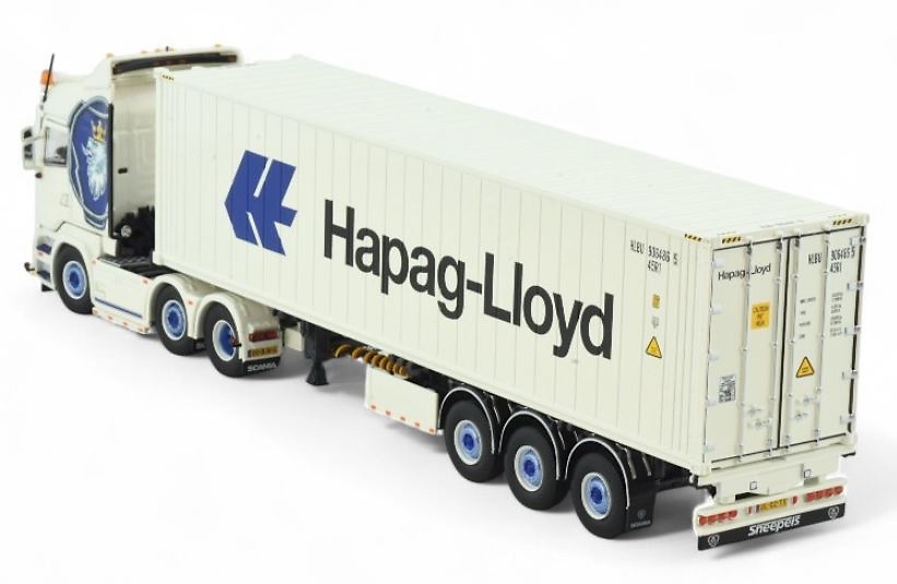 Scania R-serie Highline 6x2 + 40-Fuß-Auflieger Hapag Lloyd Tekno 86345 Maßstab 1:50 