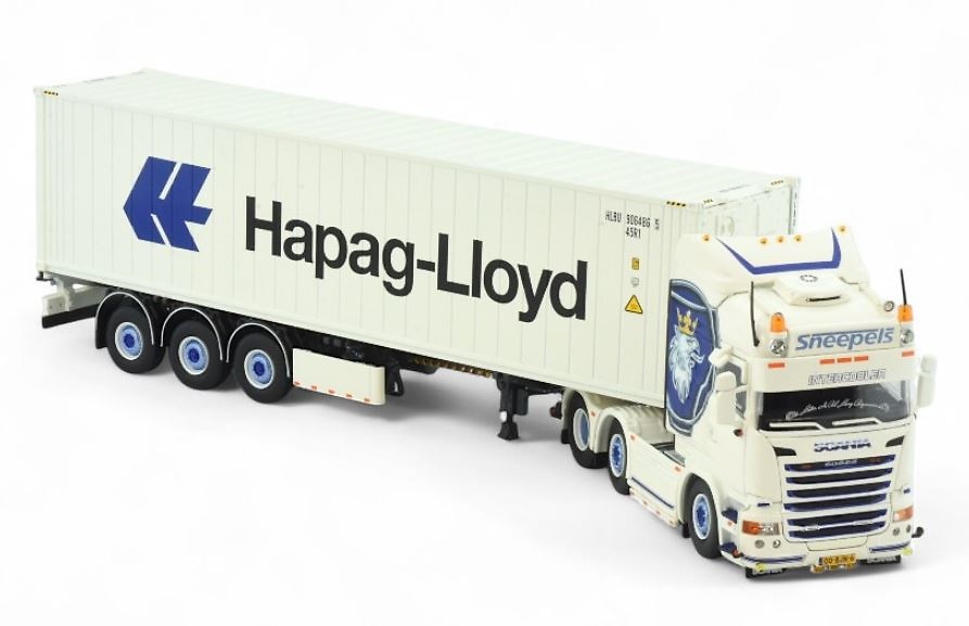 Scania R-serie Highline 6x2 + 40-Fuß-Auflieger Hapag Lloyd Tekno 86345 Maßstab 1:50 