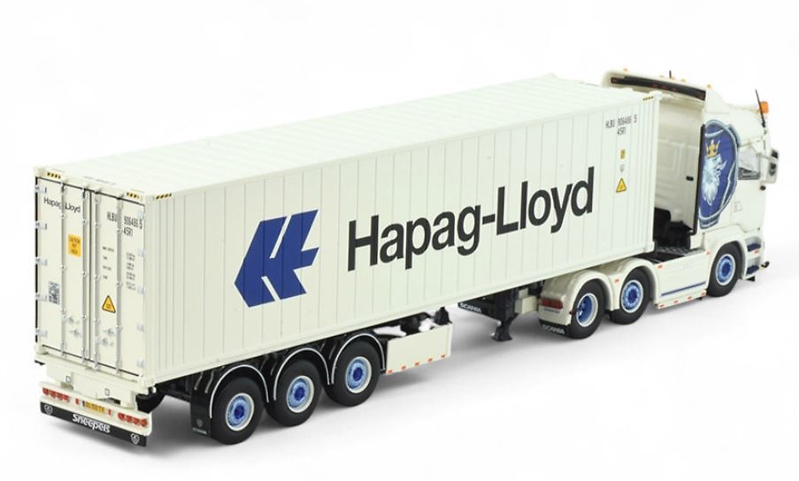 Scania R-serie Highline 6x2 + 40-Fuß-Auflieger Hapag Lloyd Tekno 86345 Maßstab 1:50 