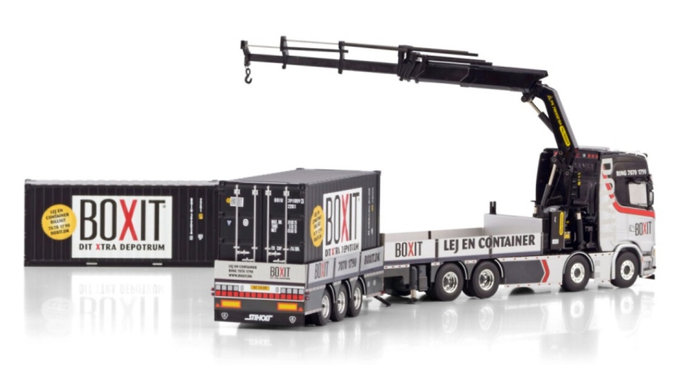 Scania S Highline CS20H 8x2 + Anhaenger und Ladekran Palfinger Boxit 01-4346 Wsi Models Masstab 1/50 