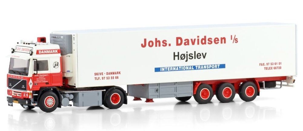 Volvo F12 Globetrotter + Kühlauflieger Johs Davidsen Wsi Models 01-4490 Maßstab 1/50 