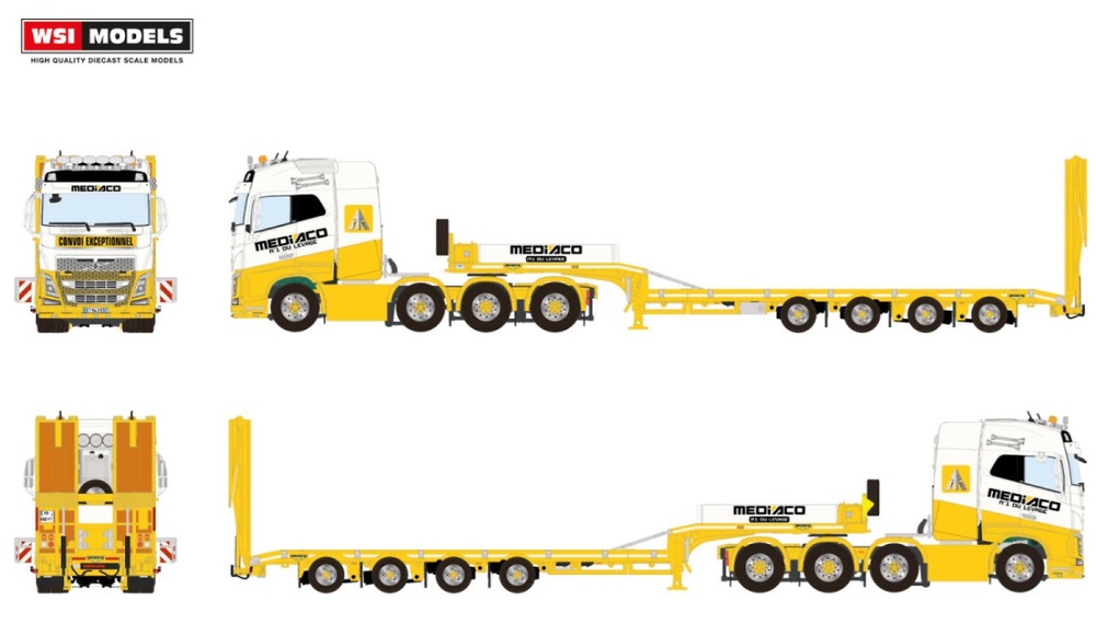 Volvo Fh4 Globetrotter 8X4 Semi Low Loader With Ramps - 4 Axle Mediaco Wsi Models 01-4753 Maßstab 1:50 