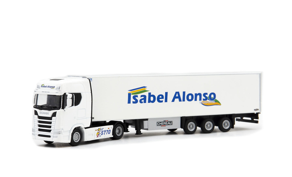 Scale model Scania S Highline CS20H + reefer trailer - Isabel Alonso Wsi Models 72-2246 scale 1/87 