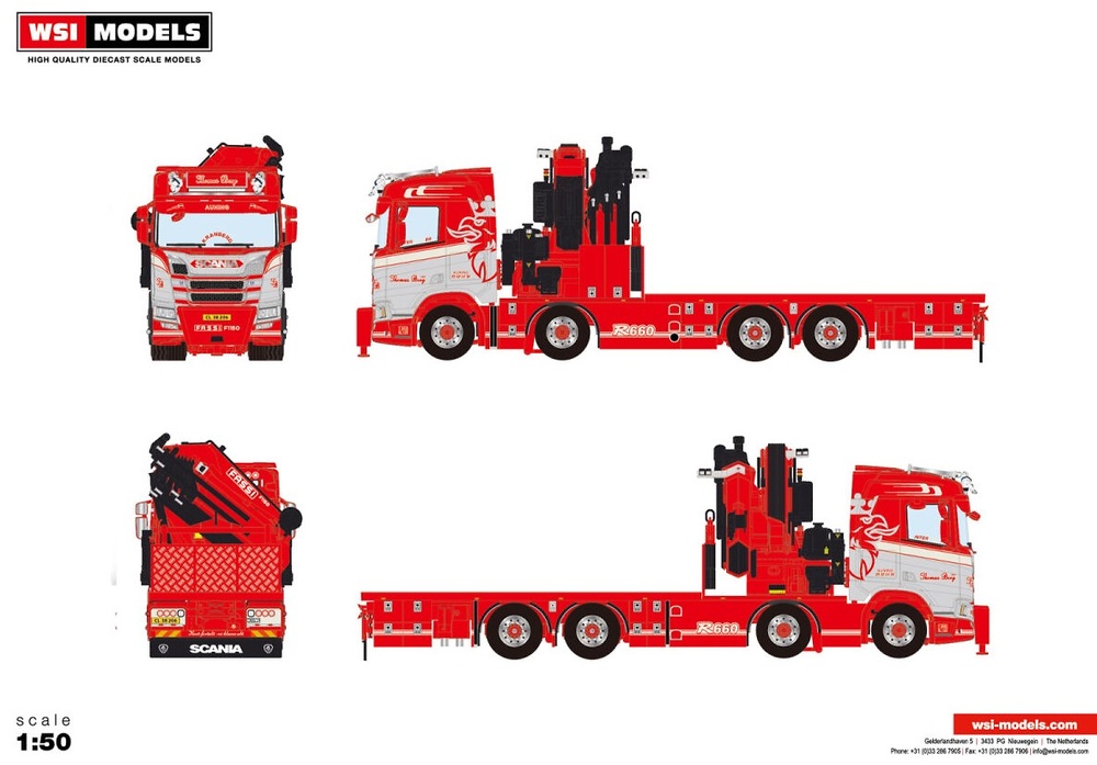 Scania R crane Fassi 1100 + Jib Wsi Models 01-4444 scale 1/50 