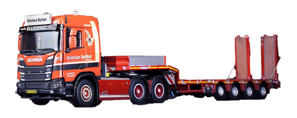 Scania XT medium roof 6X4 with nootebom MCOS 4 axle semi low loader with  ramps IMC models 1/50 scale