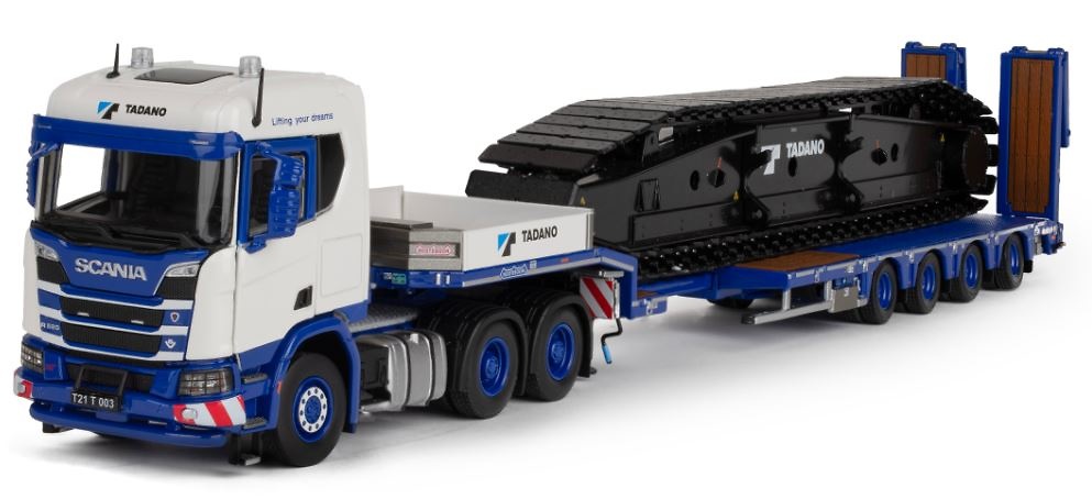 Scania XT with semi low loader Nooteboom MCOS Tadano Imc Models 80-1031 scale 1/50 