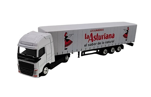 Volvo truck + closed box, La Asturiana in 1/87th scale (without rear-view mirrors) 