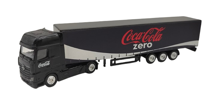 Camión Mercedes Actros + caja cerrada, Coca Cola Zero a escala 1/87 (sin espejos retrovisores) 