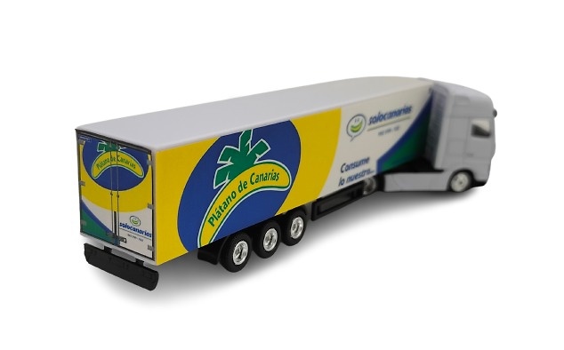 Camión Mercedes Actros + caja cerrada, Plátano de Canarias a escala 1/87 (sin espejos retrovisores) 