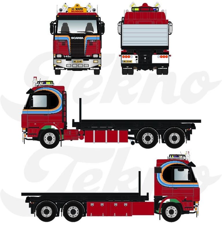 Scania 143 con plataforma Patrick van der Mark Tekno 88708 escala 1/50 