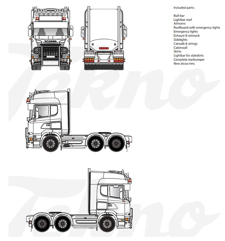 Scania R6 Streamline 6x2 + kit de accesorios Tekno 87594 escala 1/50 